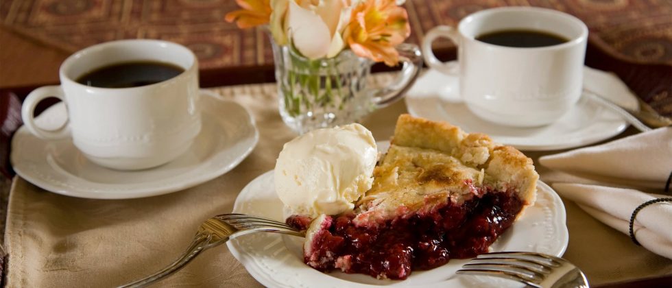 Slice of Pie à la Mode with coffee