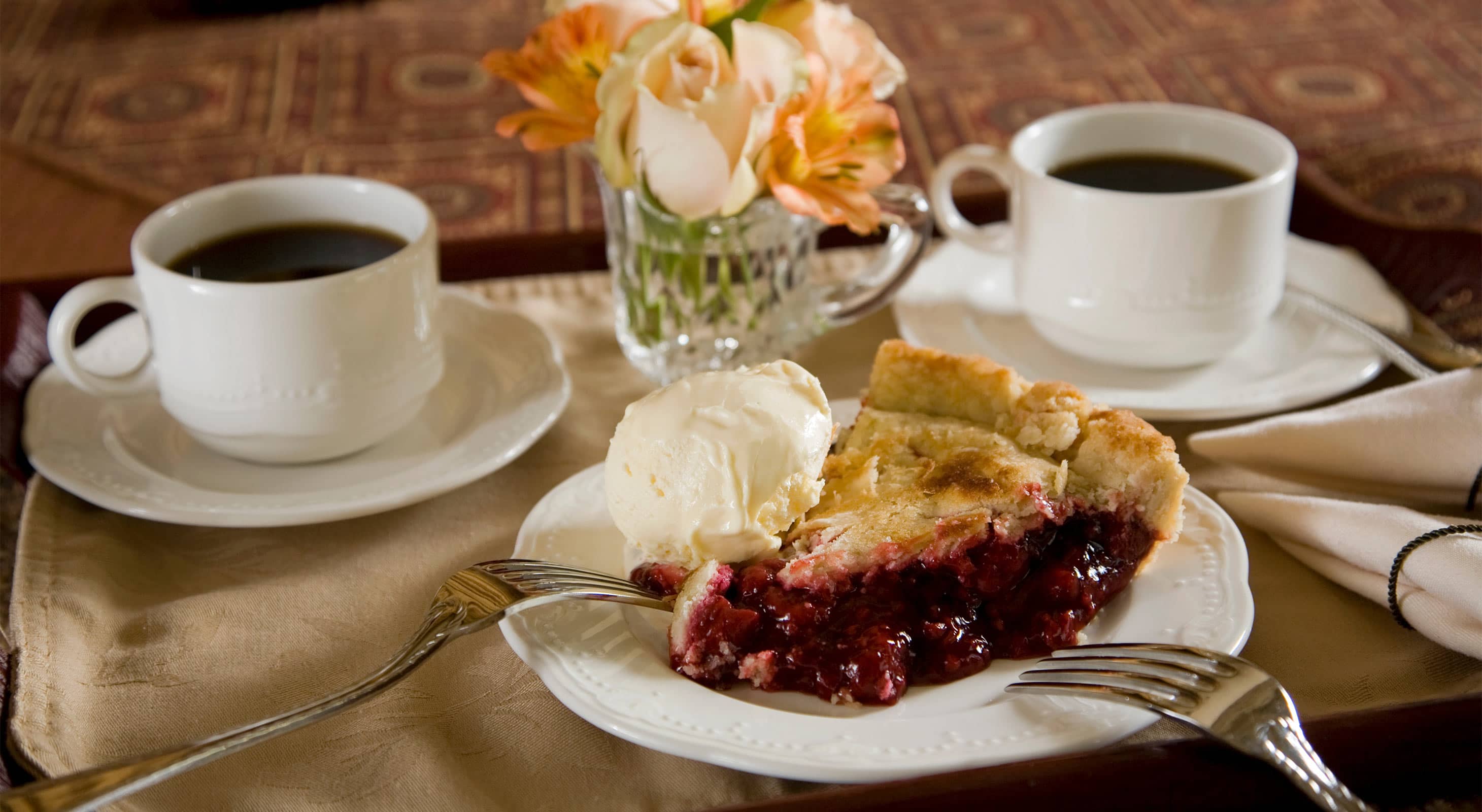 Slice of Pie à la Mode with coffee