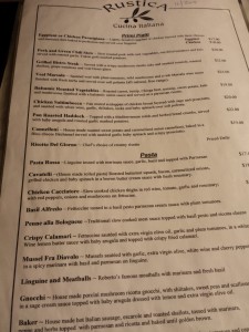 Sample Menu from Rustica Maine