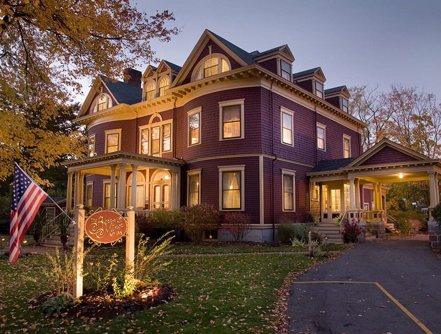 Exterior of the inn at night