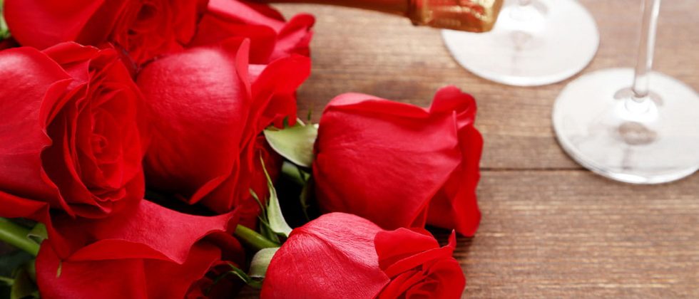 Roses with bottle of sparkling cider