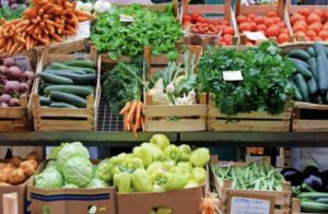 bright orange and green fresh produce display