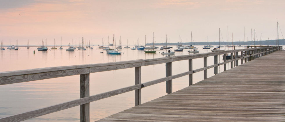 Boardwalk at sunset in Rockland, Maine