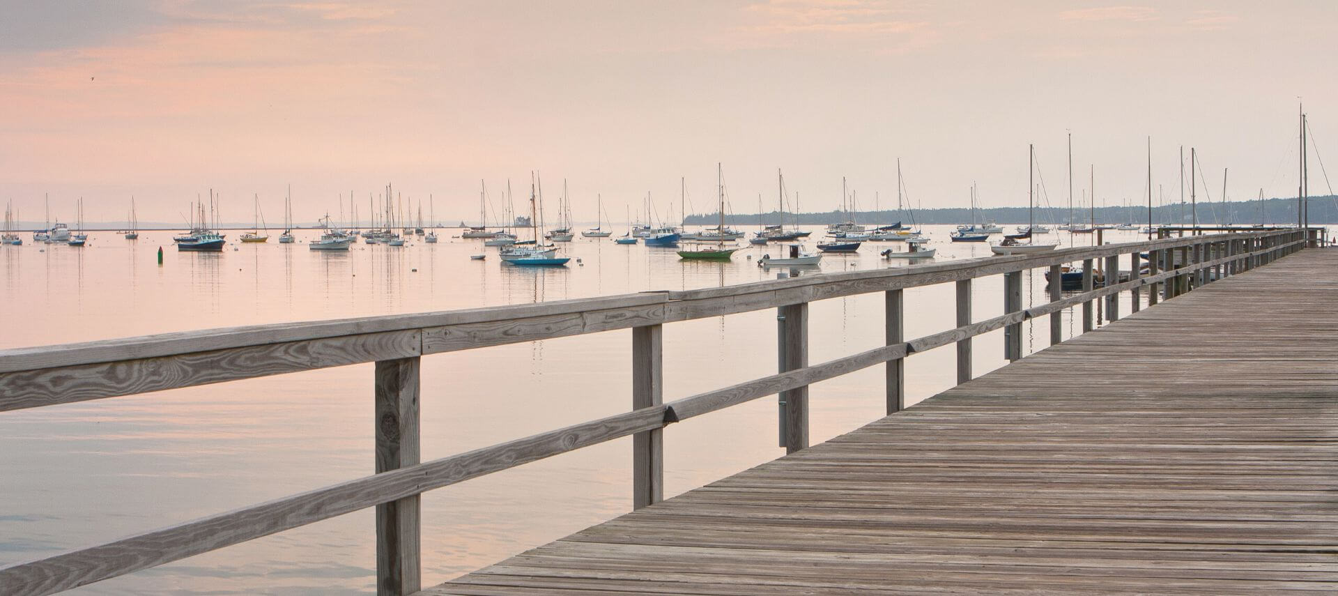 Boardwalk at sunset in Rockland, Maine